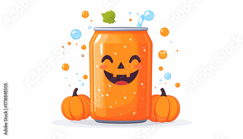 Happy Halloween Pumpkin Soda Can Illustration