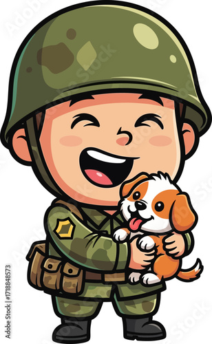 soldiers joyful embrace a heartwarming cartoon of military camaraderie and unconditional love, isolated on transparent background