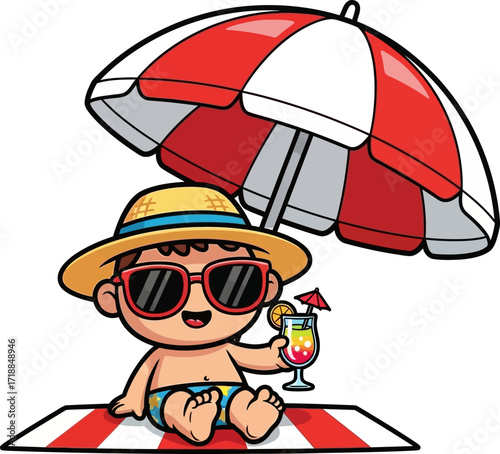 summer beach fun cool kids beachside cocktail chill, isolated on transparent background