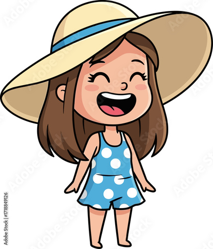 summer girls joyful giggle a delightful cartoon illustration, isolated on transparent background