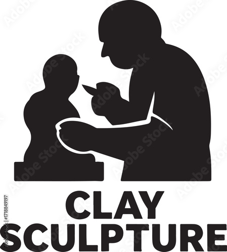 Clay sculpture banner silhouette vector design for pottery, ceramics, handmade art, and creative projects, EPS file.