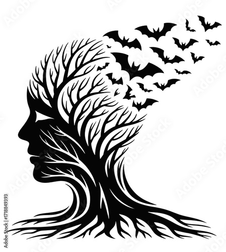 Mind of a Tree with Bats Flying Out