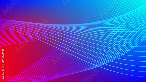 Wavy blended lines with red and blue cyan gradient mesh abstract background