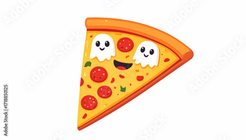 Spooky Pizza Slice with Ghostly Friends A Cute Halloween Treat