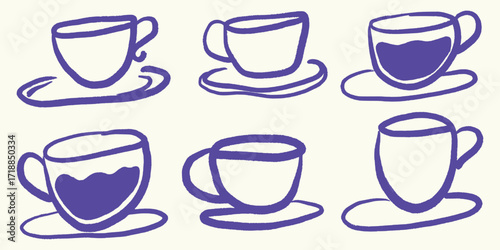 Italian style Coffee Cup Sketches hand drawn vector illustrations in grunge chalk or charcoal rough doodle sketch style.