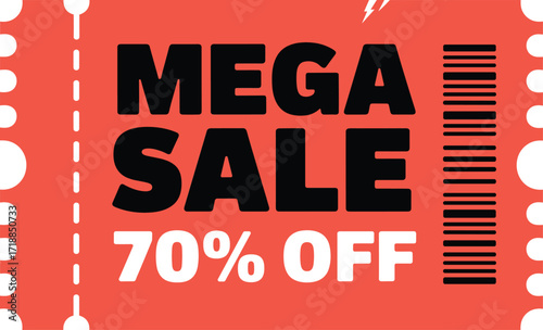 Bold mega sale 70 percent off coupon design flat style promotional offer card