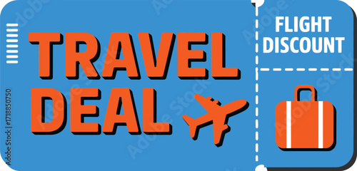 Flat style travel coupon for flight discount deals adventure vacation offers