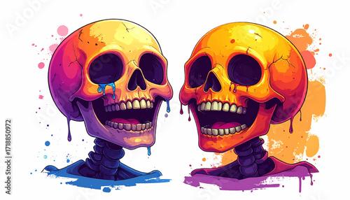 Laughing Skulls A Vibrant, Colorful Illustration