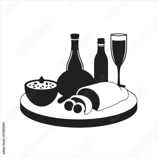 Modern flat design vector silhouette of Turkish food on a white background, timeless, elegant, simple, two-dimensional shapes, classic black and white 