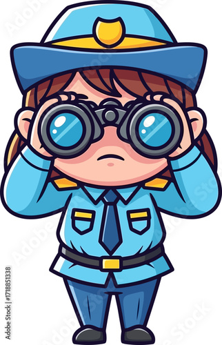 the little police officers big search a cartoon of determination and discovery, isolated on transparent background