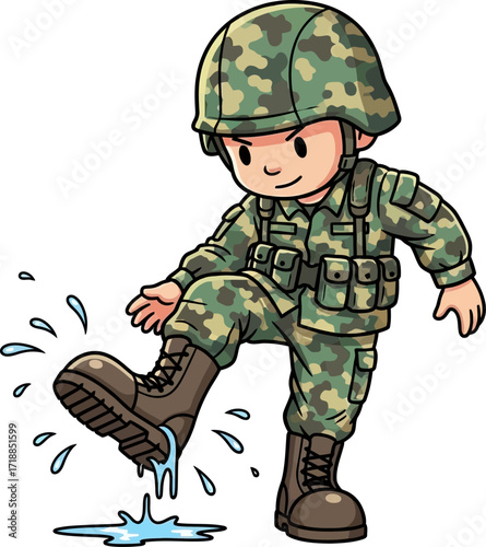 the little soldiers soggy boot a cartoon mishap, isolated on transparent background