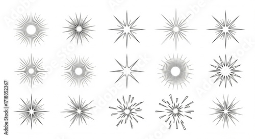 Collection of stylized sunburst or starburst graphic elements.