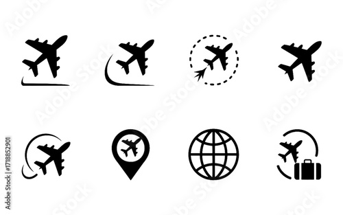 Travel and Aviation Black Icons Set