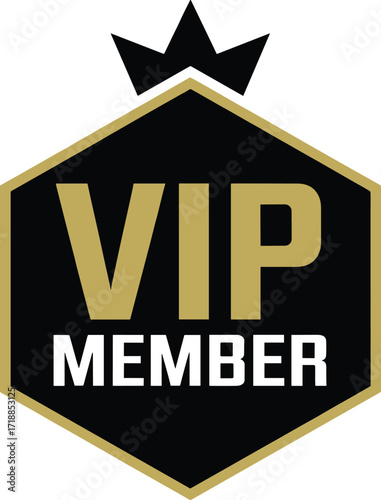 Minimalist vip member emblem design hexagon shape with crown for premium access and exclusive status
