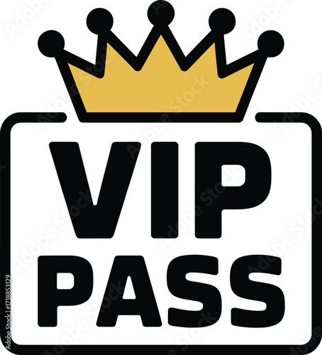 Golden crown vip pass icon exclusive access membership status premium service badge