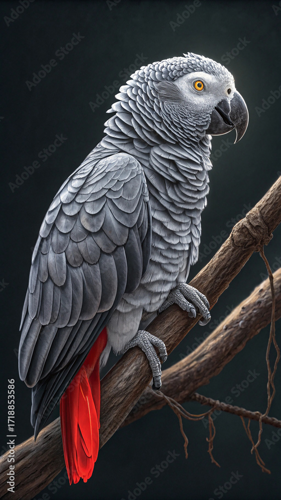 Fototapeta premium African grey parrot perched on branch bird