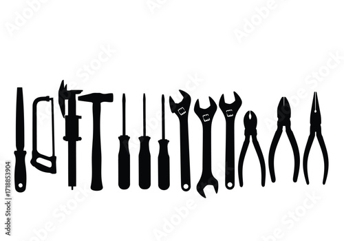 Vector illustration of illustration of silhouette of various hand tools