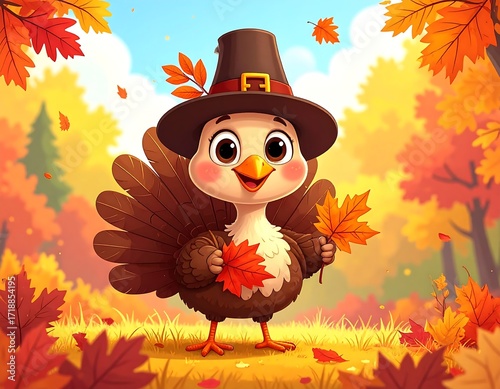 Cute turkey in autumnal setting