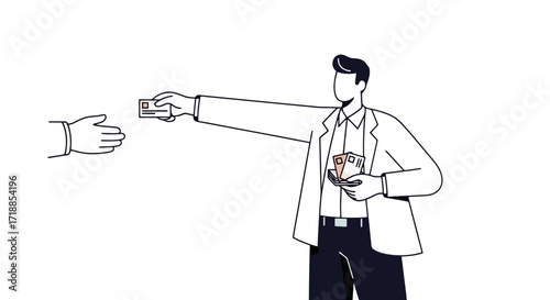 Minimalist Illustration Depicting Financial Transaction and Offering Payment, Ideal for Explaining Business Deals, Investment, Banking, or Economic Concepts in Educational Materials