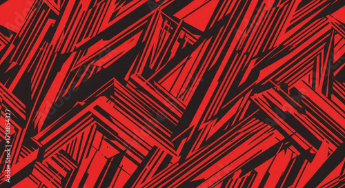 Abstract geometric pattern design with intersecting lines in red and black.