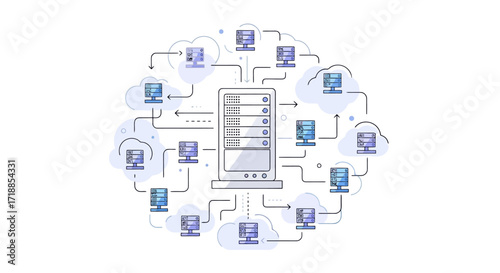Cloud Computing Network Architecture Illustration with Servers and Data Flow for Technology Presentations and Digital Infrastructure Concepts