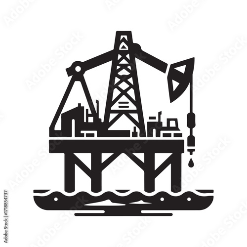 oil rig vector silhouette sketch art logo design idea illustration. Industry abstract icons set collections