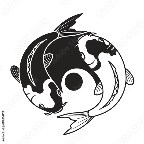 Harmonious Yin Yang Koi Fish Symbolizing Balance and Interdependence for Spiritual Practices and Decorative Arts Projects.