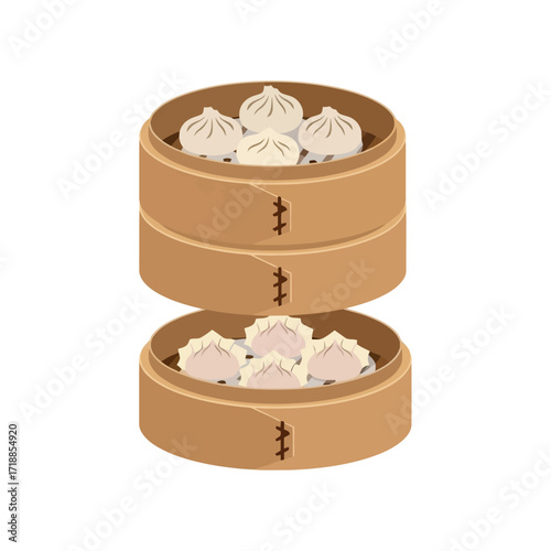 Steaming Dim Sum in Bamboo Baskets Illustration, Representing Authentic Asian Cuisine and Culinary Traditions for Food Blogs and Restaurant Menus