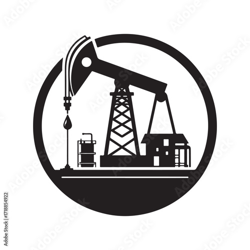oil rig vector silhouette sketch art logo design idea illustration. Industry abstract icons set collections