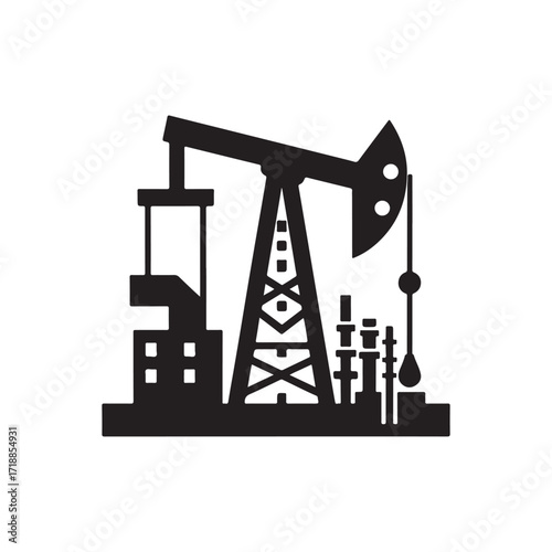 oil rig vector silhouette sketch art logo design idea illustration. Industry abstract icons set collections