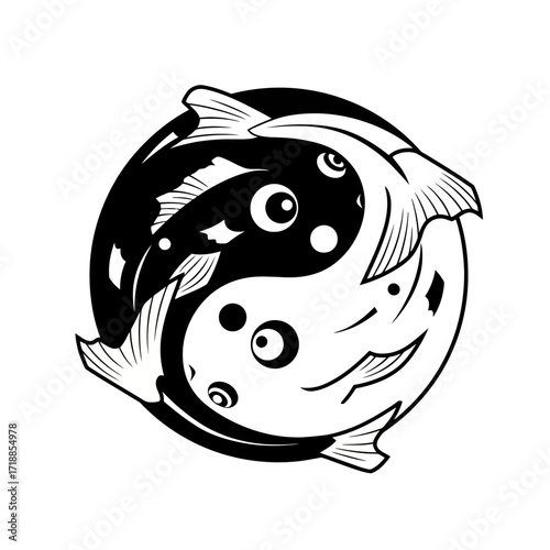 Elegant Yin and Yang Fish Symbol Representing Balance and Harmony for Asian-Themed Designs and Spiritual Practices