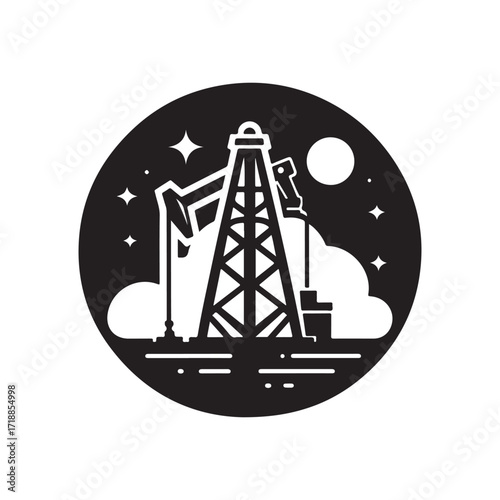 oil rig vector silhouette sketch art logo design idea illustration. Industry abstract icons set collections