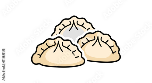 Three Steamed Dumplings Illustration with Delicate Folds and Warm Tones for Culinary Design, Restaurant Menus, and Asian Food Promotion Materials.