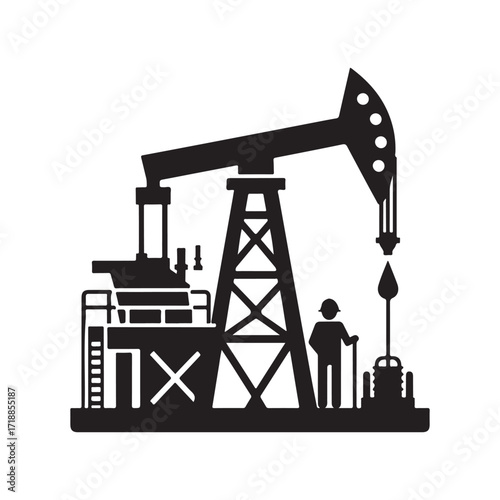 oil rig vector silhouette sketch art logo design idea illustration. Industry abstract icons set collections