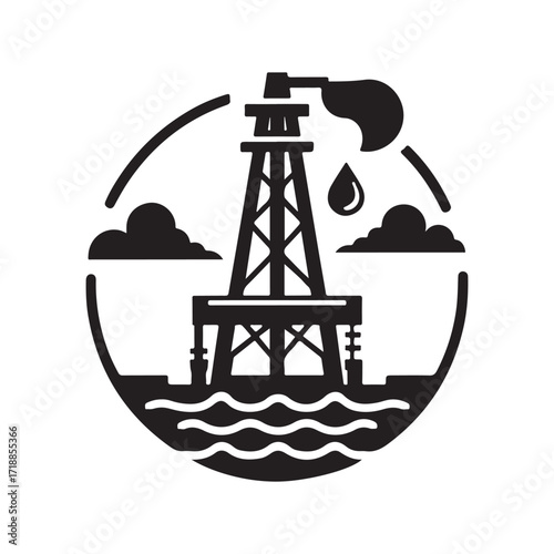 oil rig vector silhouette sketch art logo design idea illustration. Industry abstract icons set collections