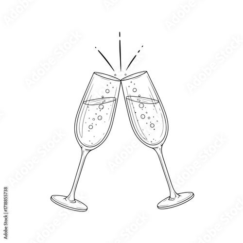 Vector illustration of illustration of two champagne glasses clinking together