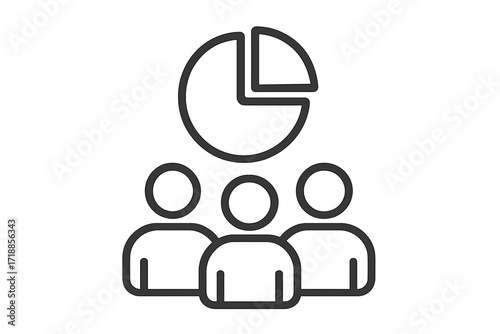 Market research analysis icon. Audience segmentation and user demographics data. Pie chart graph for business presentation report. Target group statistics vector symbol.