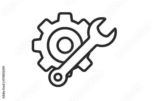 Gear and wrench line icon for settings or configuration. Maintenance and repair service symbol. Technical support and workshop sign. Engineering and industry pictogram vector.
