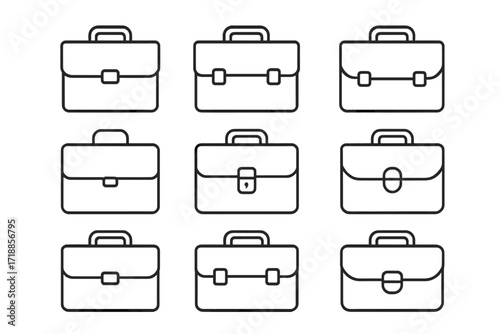 Briefcase line icon set. Business suitcase and portfolio symbols collection. Vector graphic outline elements for web and app design. Professional work bag. Editable stroke.
