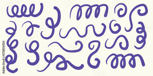 Italian style Swirl Line Doodles hand drawn vector illustrations in grunge chalk or charcoal rough doodle sketch style.