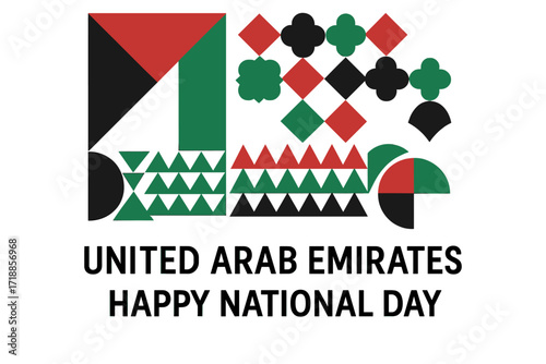 United Arab Emirates National Day vector design. Abstract geometric background pattern with UAE flag colors. Illustration for 2 December holiday event, banner, greeting card concept.