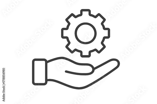 Hand Holding Gear Line Icon, Vector Illustration for Technology, Engineering, Support Services, Maintenance, Automation, Digital Solutions, Transparent Background, Web, Graphic Design Resource