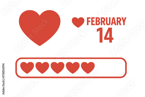 Valentine's day loading bar with hearts vector illustration. February 14 love progress status bar. Romantic heart shape set for web design. Love meter download status symbol.