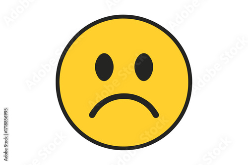 Upset emoticon vector illustration. Sad yellow smiley face icon. Unhappy, disappointed emotion concept. Negative feedback, bad review or mood symbol. Isolated flat design element.