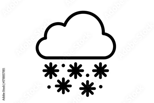 Weather forecast snow cloud icon, winter snowstorm outline symbol, cold climate, snow precipitation cloud, graphic web app design, vector illustration transparent background, simple line style