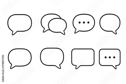 Minimalistic Speech Bubble Line Icons Bundle. Linear Chat Balloon Outline Set for Web, Apps, Banners, Social Media, Messaging, Communication, Dialogue Interface, Vector Cartoon Illustration