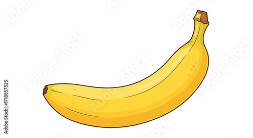A single ripe yellow banana, illustrated with detail, curves gently, stem intact, against a white background.