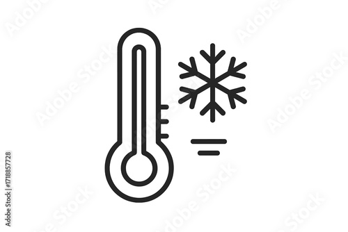 Minimalistic Line Thermometer and Snowflake Icon. Cold Temperature Symbol. Winter Freeze Weather. Frost Warning Sign. Climate Chill Alert. Outline Vector for Web, Apps, Banners, Cards, Design