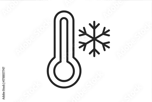 Minimalist Linear Thermometer and Snowflake Icon Symbolizing Cold Winter Temperature, Weather Forecast, Frost, Freezing Warning, Air Conditioning, Climate, Environmental, and Seasonal Concept