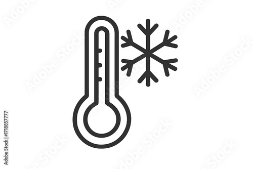 Cold temperature thermometer icon with snowflake symbol, winter freezing weather, frost warning, climate control, refrigeration, temperature drop, minimalist vector illustration, outline style